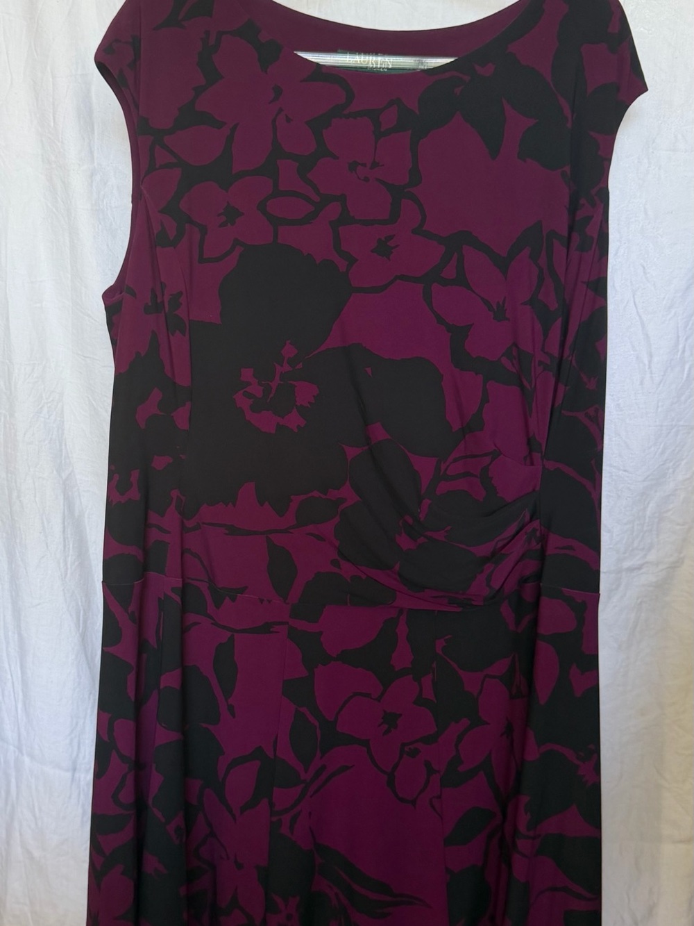 Sleeveless Floral A-Line Dress in Plum and Black Ralph Lauren